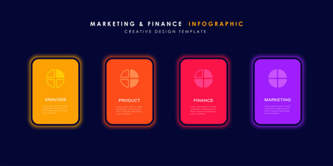 Bright neon infographic design template. 4 steps or options.