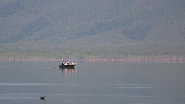 Fishing boat at Lake Proserpine a rural locality in the Whitsunday Region, Queensland, Australia.In the 2021 census, Lake Proserpine had a population of 6 people