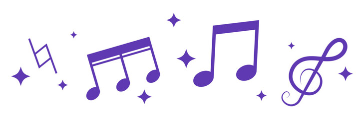 Flat border divider purple music clef key notes illustration