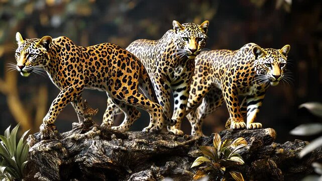Three Leopards on a Tree Trunk