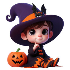 Little Wizard on Halloween​ on​ transparent​ backgound​ png​