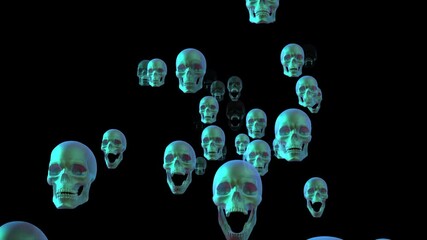 Halloween human skull ghost flying to camera use for transition or opening  party, event, club DJ, with alpha channel .