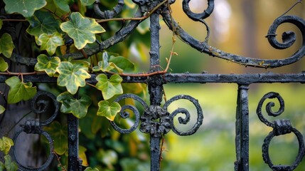 Elegant Iron Gate Framed by Ivy Leaves
