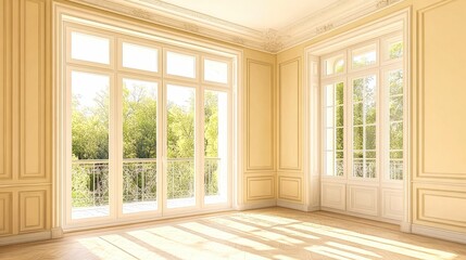 Obraz premium Sun shining through windows in luxurious house interior