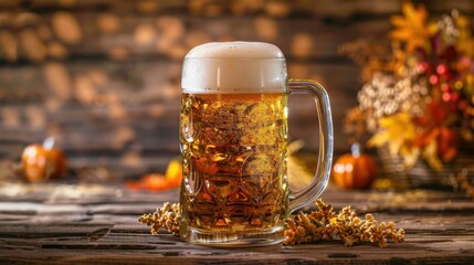 Refreshing Beer with Foam on Wooden Table