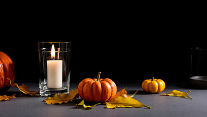Candlelight and Pumpkins, Autumnal Still Life