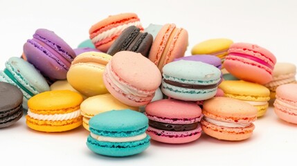 Colorful Assortment of Macarons on White Background