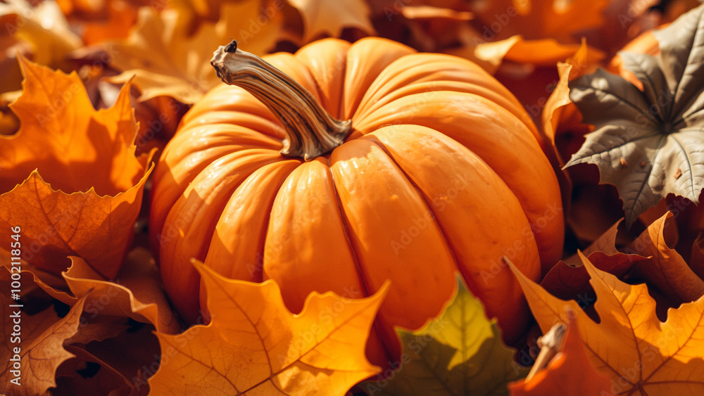 Poster Pumpkin in Autumn Leaves