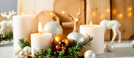 Festive Christmas Decorations with Candles and Ornaments