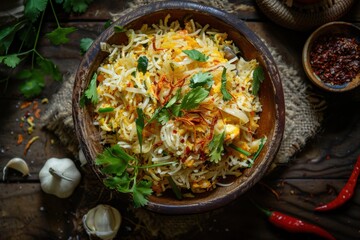 Aromatic Indian Vegetable Biryani with Cashews and Fresh Herbs in a Vibrant Setting






