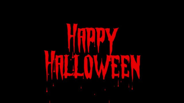 Looping animation bloody text Happy Halloween in Black Background. Blood Dripping Scary Horror greeting Video for Halloween Celebrations