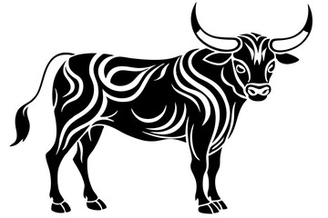 tribal bull stylized bull black and white illustration