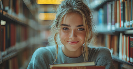 Diverse Group of Students Collaborating on a Project in a Modern Library. Young Adults Engaged in Discussion, Using Laptop and Documents, Smiling and Sharing Ideas in an Educational Setting, Ai