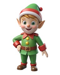 Cute Christmas elf 3D render icon isolated on white background