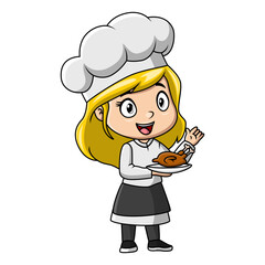girl cartoon wearing costume chef
