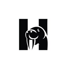 Letter H Walrus logo icon vector