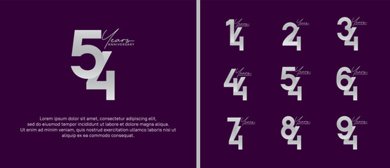 set of anniversary logo flat silver color on purple background for celebration moment