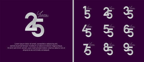 set of anniversary logo flat silver color on purple background for celebration moment