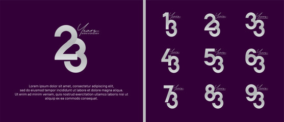 set of anniversary logo flat silver color on purple background for celebration moment