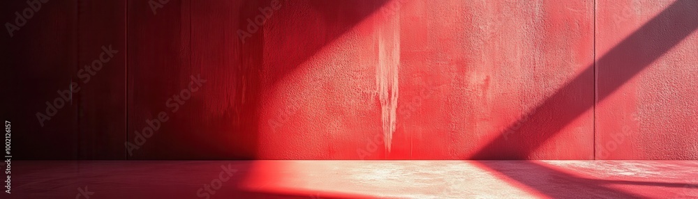 Poster red wall with diagonal shadow and platform