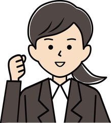 ガッツポーズでやる気を表すスーツ姿の女性