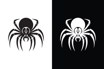 Spider Silhouette Vector Black And White Icon.