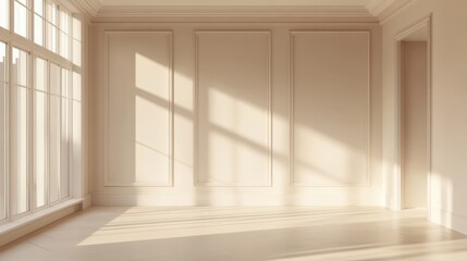 Fototapeta premium Mock up frame in an empty room with warm white walls, no furniture or decorations, 3D render