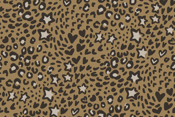 Seamless Modern Leopard Pattern with Stars and Hearts