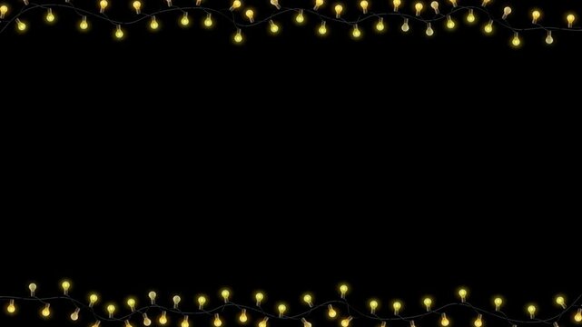 Christmas lights string on black background. Beautiful Lights blinking flashing Festival Show, Wedding, Confetti, Happy Birthday, Diwali, Christmas, Celebration, 2025, 2024. new year. greeting card