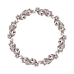 Botanical wreath frame with hand drawn flower and leaves