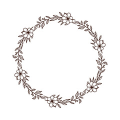 Rustic floral wreath hand drawn botanical frame