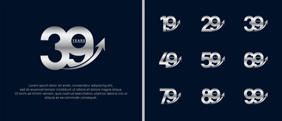 set of anniversary logo flat silver color on dark blue background for celebration moment