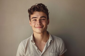 Obraz premium Confident young man with a friendly smile, posing for a portrait.