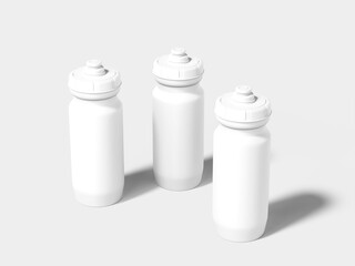 White Plastic Sport Water Bottles Mockup 3D Rendering