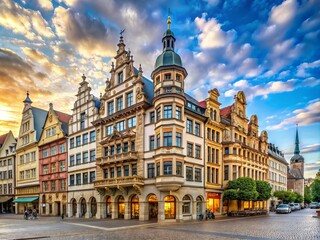 Fototapeta premium Beautiful historic buildings in the Leipzig Waldstraßenviertel showcasing unique architectural styles