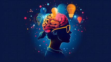 Naklejka premium Knowledge and ideas in the human head - Illustration, education collage