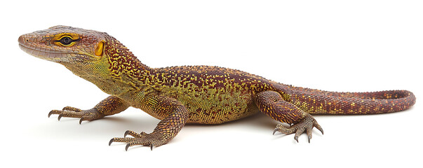Obraz premium The yellow-spotted monitor, also known as the New Guinea Argus monitor, displayed on a white background