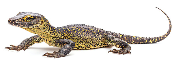 Fototapeta premium The yellow-spotted monitor, also known as the New Guinea Argus monitor, displayed on a white background