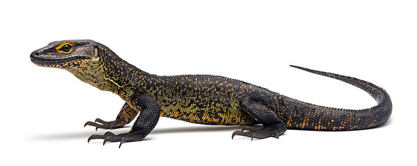 Fototapeta premium The yellow-spotted monitor, also known as the New Guinea Argus monitor, displayed on a white background