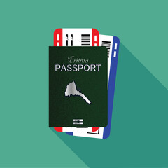 Vector passport with tickets. Air travel concept. Flat Design citizenship ID for traveler isolated. Blue international document - Eritrea.