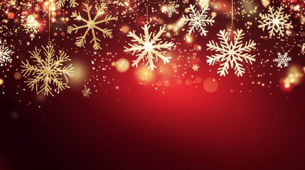 Festive snowflakes on a vibrant red background.