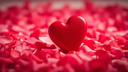 Red Heart on a Bed of Rose Petals
