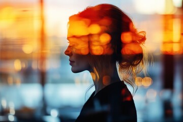 Ethereal Awkwardness - Nervous Woman Standing Alone at Wedding Reception, Double Exposure Concept with Copy Space for Anxiety and Social Awkwardness