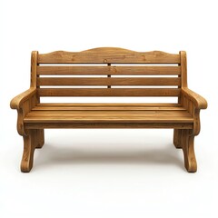 Wooden bench with a classic design on a white isolated background.