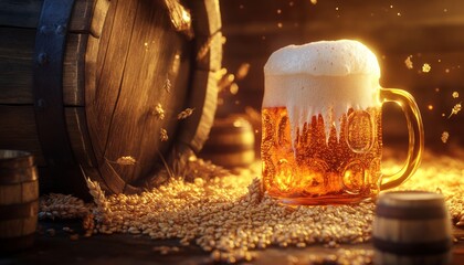 Frothy glass of beer served fresh from the barrel.