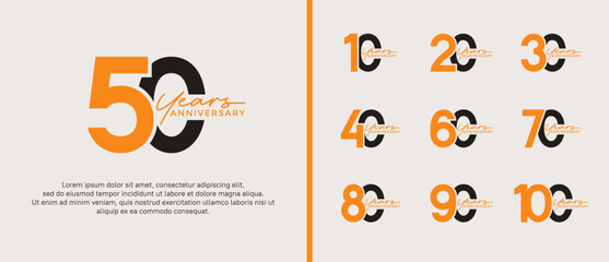 set of anniversary logo flat orange and black color on white background for celebration moment