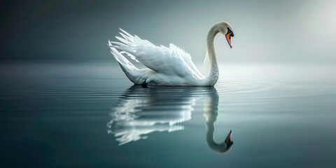 Fototapeta premium Baby Swan On The Lake Background