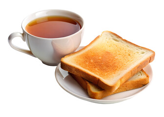 Toast with a cup of tea on a white or transparent background. toast and tea PNG.