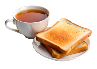 Toast with a cup of tea on a white or transparent background. toast and tea PNG.