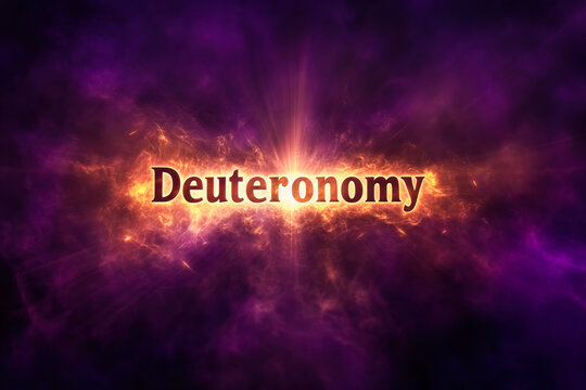 Shining title of Deuteronomy bathed in purple and golden light